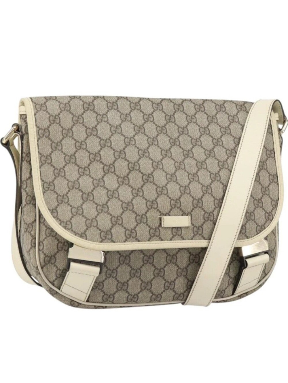 Authentic Gucci Beige GG Supreme  shoulder Crossbody with Cream Trim